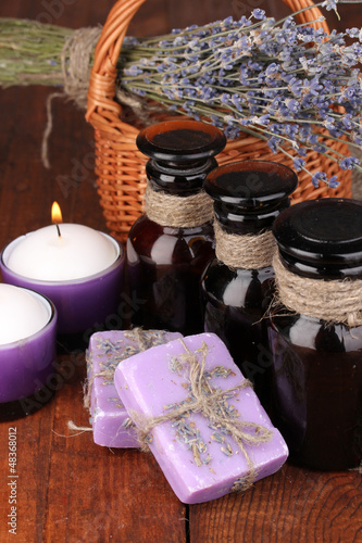 Photo: Lavender flowers and jar Lavender flowers and jar