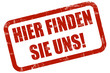 Grunge Stempel rot HIER FINDEN SIE UNS!
