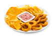 onion rings, fries and nachos