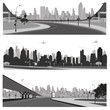 Vector illustration.Highway silhouette .City skyline