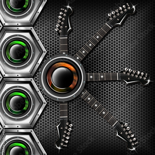 Illustration: Woofer and Guitar Hexagons Background Woofer and Guitar Hexagons Background