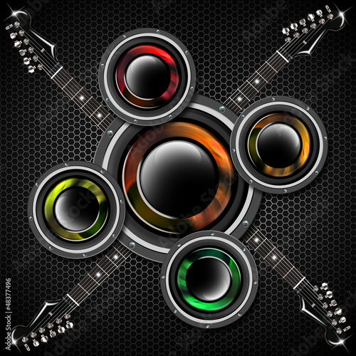 Illustration: Woofer and Guitar Hexagons Background Woofer and Guitar Hexagons Background