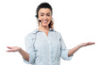 Smiling executive wearing headset