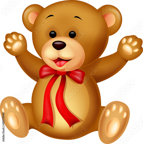 Vector: Funny baby bear cartoon waving Funny baby bear cartoon waving