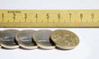 Photo: Thema Mindestloehne mit Zollstock + Euro-Muenzen Thema Mindestloehne mit Zollstock + Euro-Muenzen