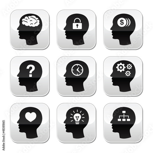 Vector: Head brain vector buttons set Head brain vector buttons set