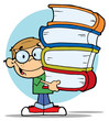 Smart School Boy Carrying A Stack Of Books