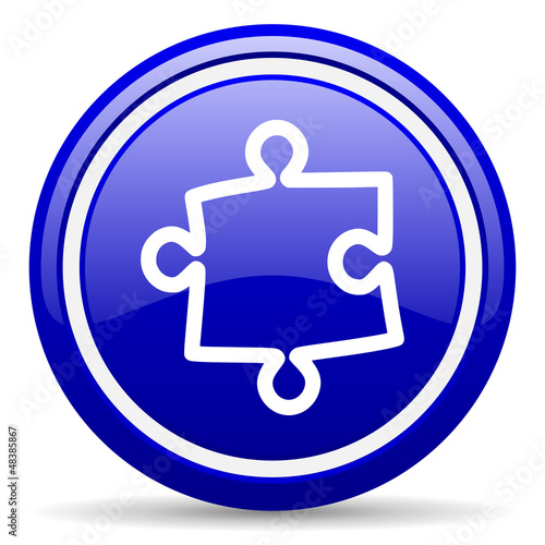 Illustration: puzzle blue glossy icon on white background puzzle blue glossy icon on white background
