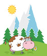 Vector: Mountain Dairy Cow With Flower In Mouth Mountain Dairy Cow With Flower In Mouth