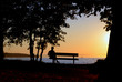 Man Sitting On Bench By A Beach During A Beautiful Sunset