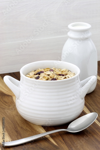 Photo: Delicious and healthy muesli with fresh milk Delicious and healthy muesli with fresh milk