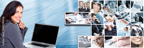 Photo: Business woman with laptop, computer. Business woman with laptop, computer.