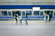 moving people enter carriage at metro station moving people enter carriage at metro station