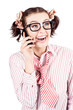 Laughing nerdy woman on a smartphone