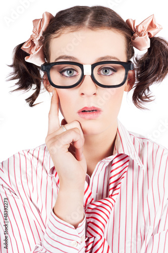 Photo: Funny Nerd Business Woman With Smart Idea Funny Nerd Business Woman With Smart Idea