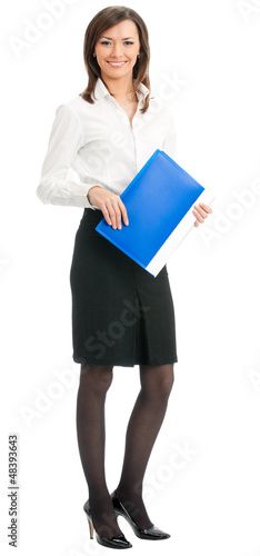 Photo: Full body of businesswoman with folder, on white Full body of businesswoman with folder, on white
