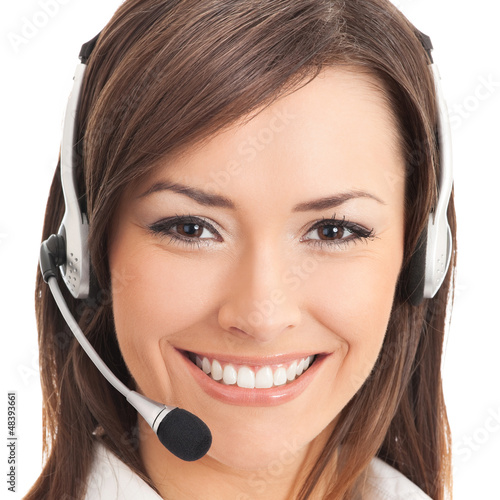 Photo: Support phone operator in headset, isolated on white Support phone operator in headset, isolated on white