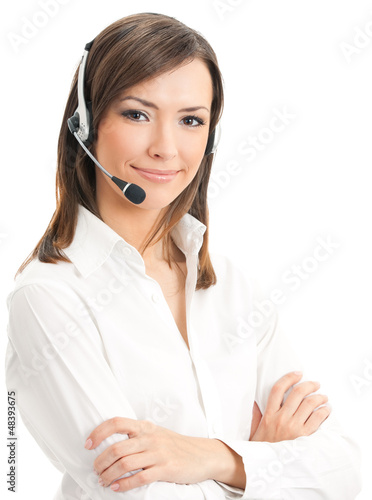Photo: Portrait of support phone operator in headset, isolated Portrait of support phone operator in headset, isolated
