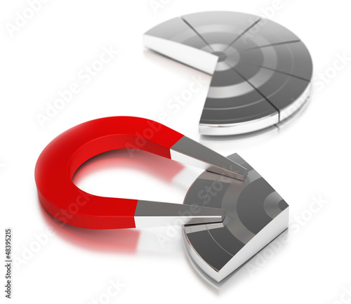 Illustration: gaining market share, pie chart horseshoe magnet gaining market share, pie chart horseshoe magnet