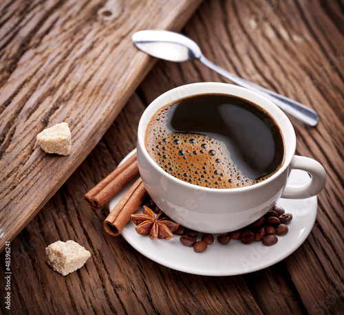 Photo: Cup of coffee with brown sugar. Cup of coffee with brown sugar.