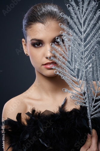 Photo: Beauty in boa with fancy fan Beauty in boa with fancy fan