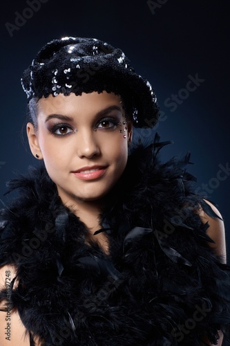 Photo: Party girl in black sequin hat and boa Party girl in black sequin hat and boa