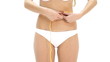 Woman measuring her belly and showing ok sign
