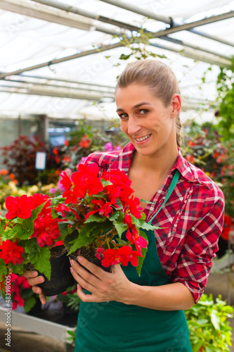 Photo: gardener in her green house flower shop gardener in her green house flower shop