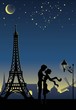 Silhouette of a couple in Paris.