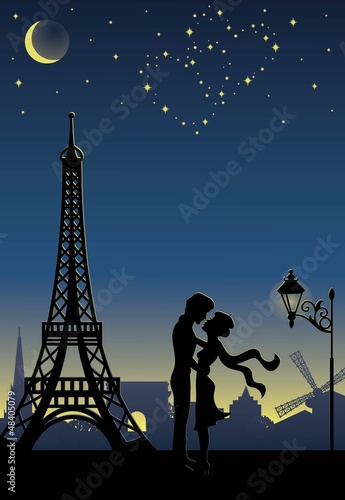 Vector: Silhouette of a couple in Paris. Silhouette of a couple in Paris.