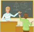 Teacher at blackboard asks children, eps10