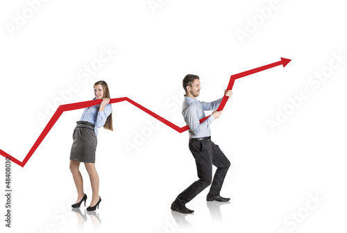 Photo: Woman with statistics curve Woman with statistics curve