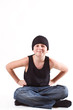boy in a black T-shirt and a black hat