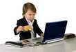 One small little girl (boy) with phone, computer and credit card