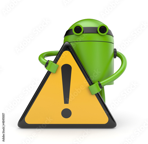 Illustration: Robot with Warning sign Robot with Warning sign