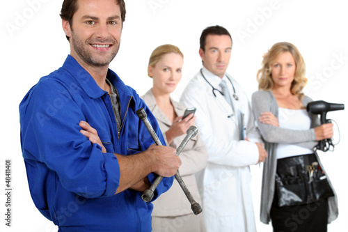 Photo: Mechanic, secretary, medic and hairdresser. Mechanic, secretary, medic and hairdresser.