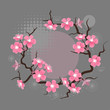 Card with stylized cherry blossom flowers.
