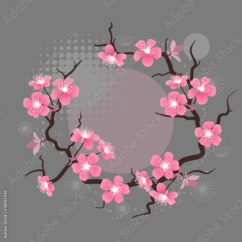 Vector: Card with stylized cherry blossom flowers. Card with stylized cherry blossom flowers.