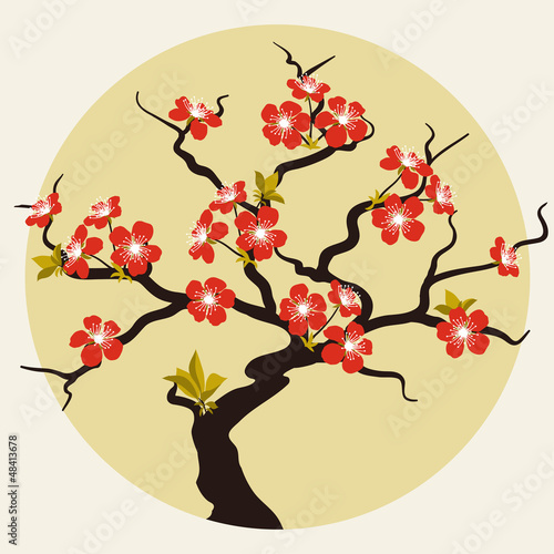 Vector: Card with stylized cherry blossom flowers. Card with stylized cherry blossom flowers.