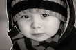 Portrait close up of boy in black and white