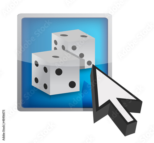 Illustration: Button with dices. gaming concept Button with dices. gaming concept