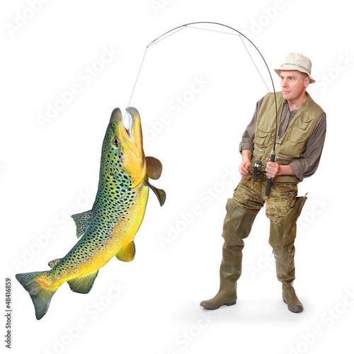 Photo: The Fisherman with big fish (Brown Trout - Salmo Trutta). The Fisherman with big fish (Brown Trout - Salmo Trutta).