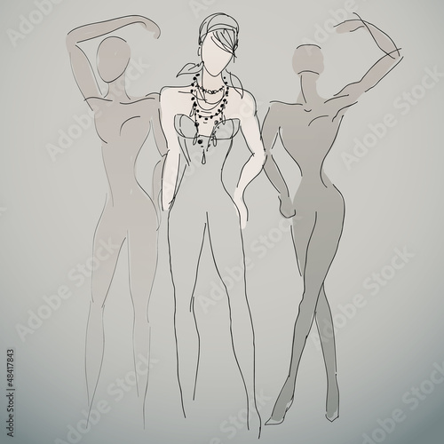 Vector: Fashion sketches / Woman silhouettes Fashion sketches / Woman silhouettes