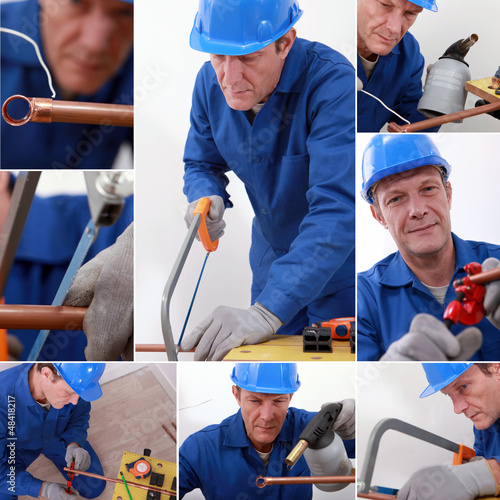 Photo: Montage of a plumber at work Montage of a plumber at work