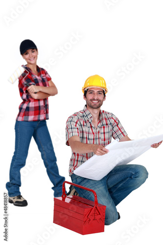 Photo: Laborers with a tool box Laborers with a tool box