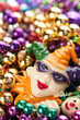 Colorful, Plastic Mardi Gras Beads with Jester