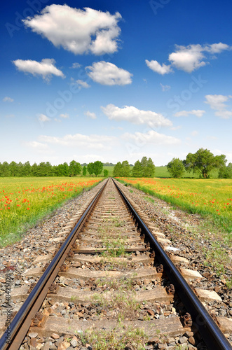 Photo: railway in spring landscape railway in spring landscape