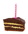 Photo: cake chocolate and candle isolated on white background cake chocolate and candle isolated on white background