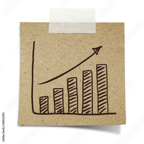 Illustration: hand draw growth graph on note taped recycle paper hand draw growth graph on note taped recycle paper