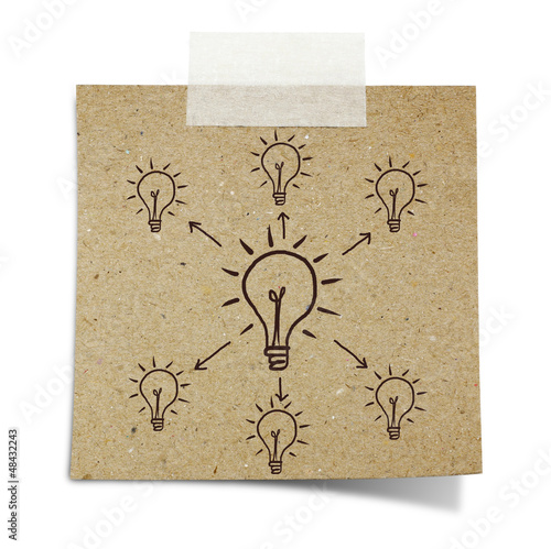Photo: hand draw light bulbs on note taped recycle paper hand draw light bulbs on note taped recycle paper
